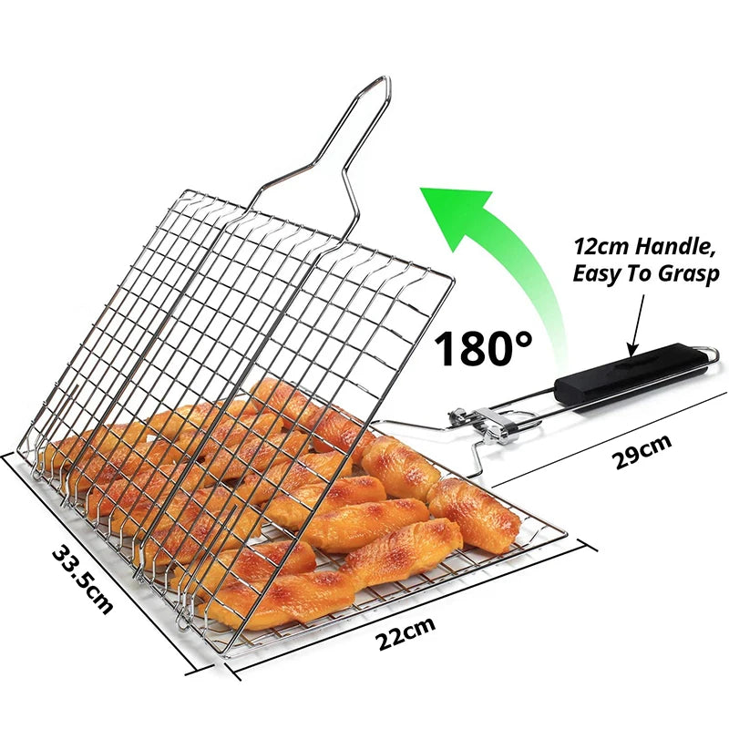 Folding Stainless Steel Grill Basket (BBQ or Fire)