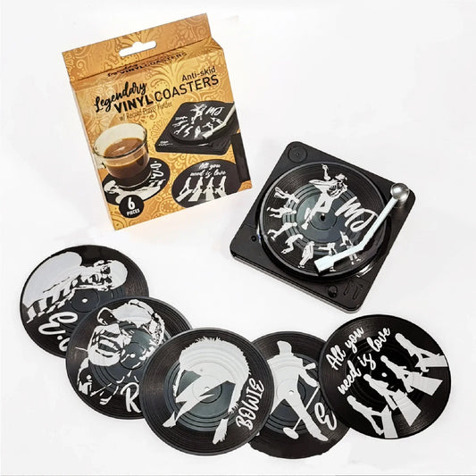 Mini Vinyl Coaster Set With Record Player Holder (6pcs)