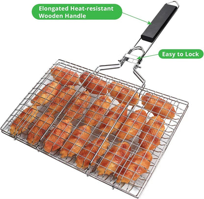 Folding Stainless Steel Grill Basket (BBQ or Fire)