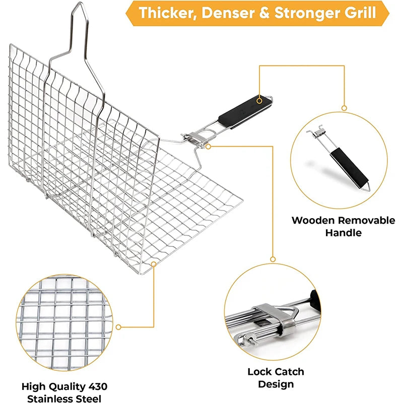 Folding Stainless Steel Grill Basket (BBQ or Fire)