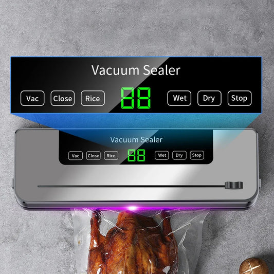 Electric Vacuum Sealer with Built-In Cutter + 10 Large Bags