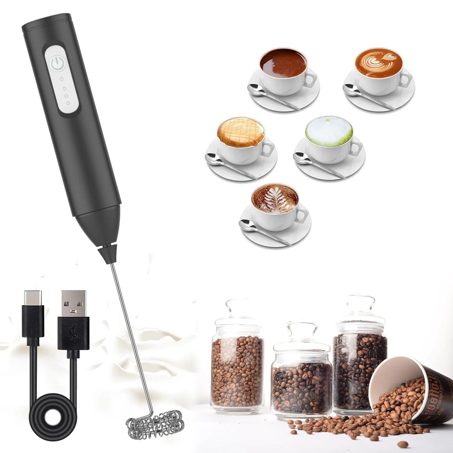 Mini Milk Frother USB Rechargeable – 3-Speed Electric Foam Maker