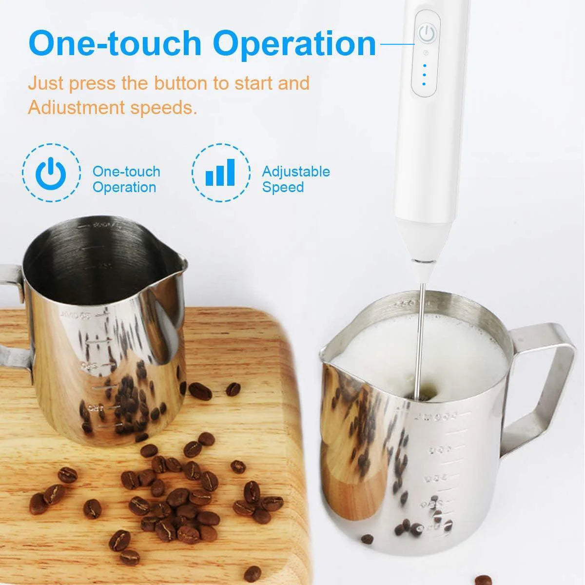 Mini Milk Frother USB Rechargeable – 3-Speed Electric Foam Maker