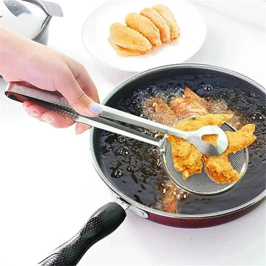 Stainless Steel Kitchen Tongs with Oil Strainer