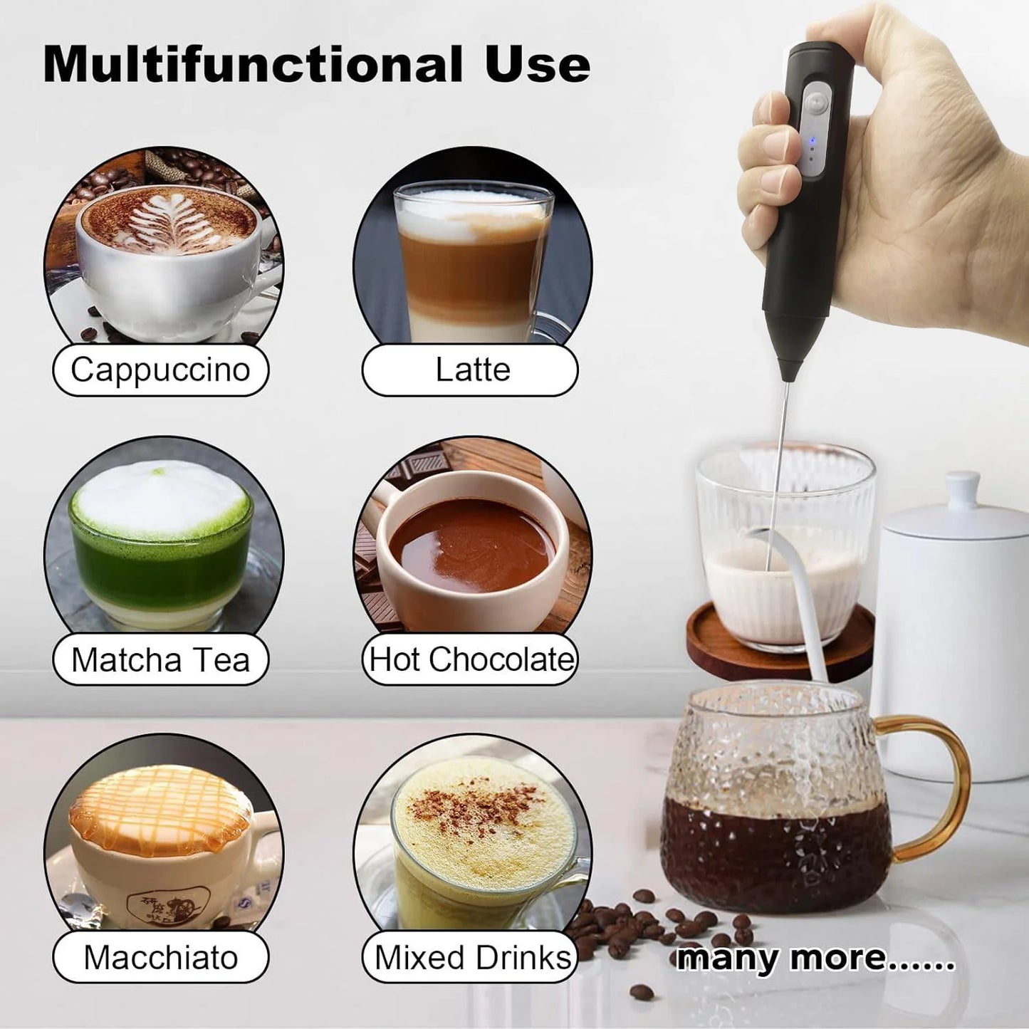 Mini Milk Frother USB Rechargeable – 3-Speed Electric Foam Maker