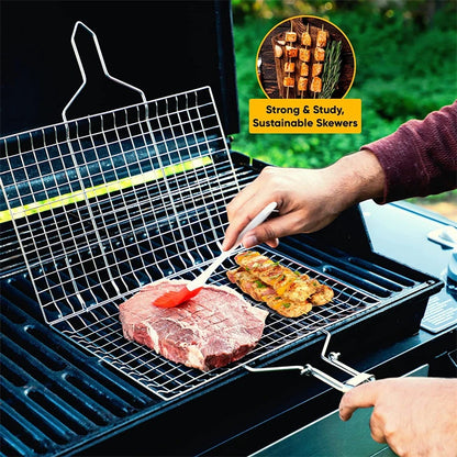 Folding Stainless Steel Grill Basket (BBQ or Fire)